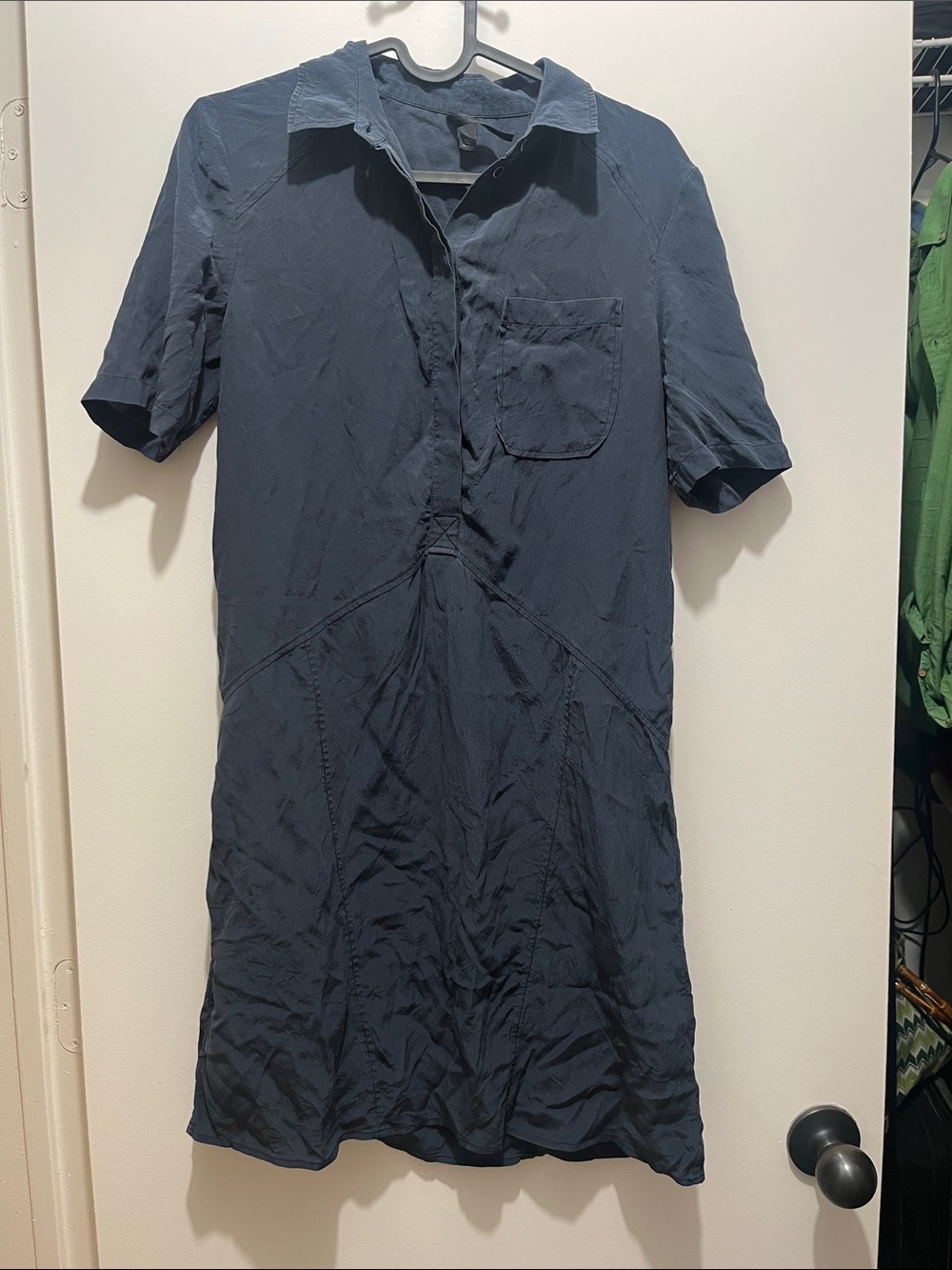 Topshop boutique 100% silk Navy Short-Sleeve Shirt Dress - Casual